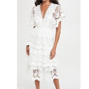 FARM Rio White Lace Midi Dress